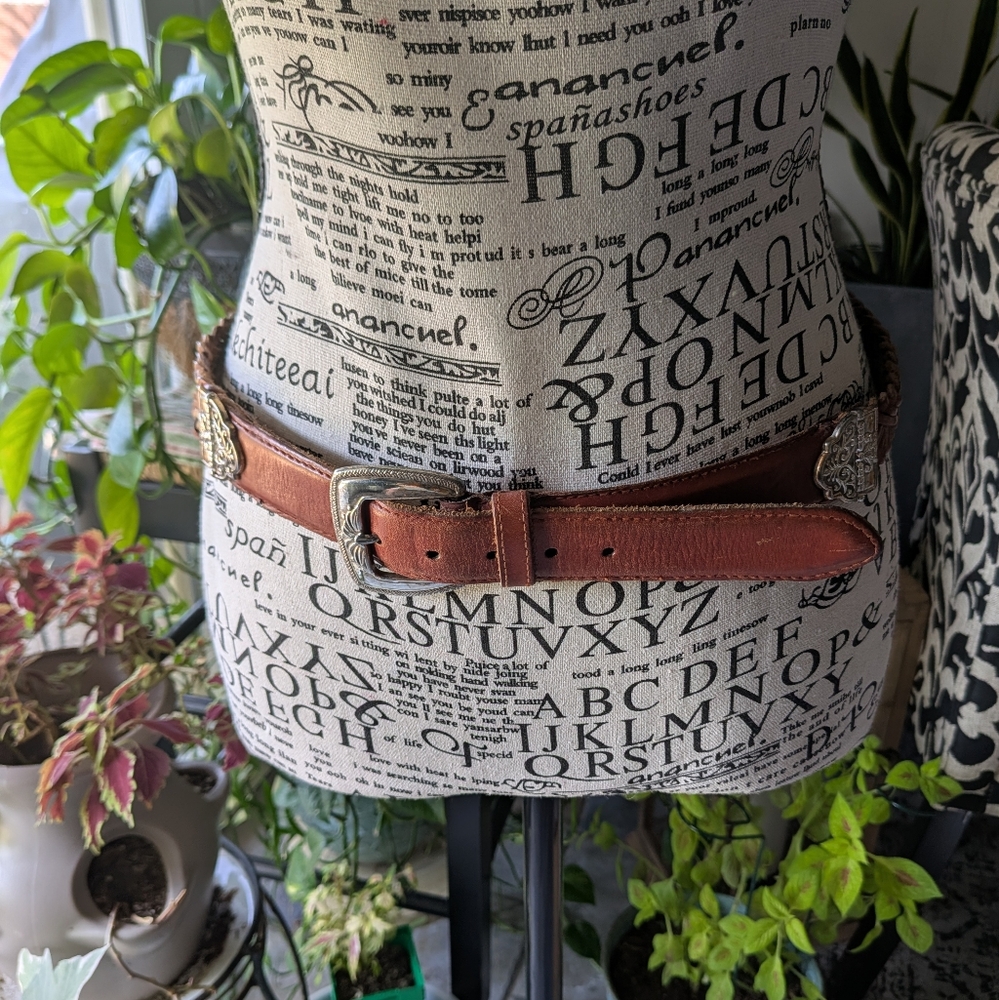 Fossil Brown Leather Braided Belt with Silver Buckle